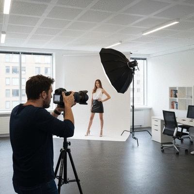 Happy employees working in a well-designed office, no text, no words, no typography